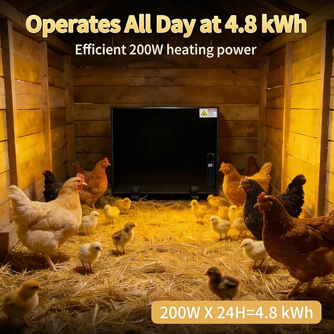 200W Smart Chicken Coop Heater with Thermostat – Check Temperature, APP-Controlled Temperature & Timer, Big Heat Plate for Chicken Coop, Fireproof Chick Heat Plate, 23" x 20"