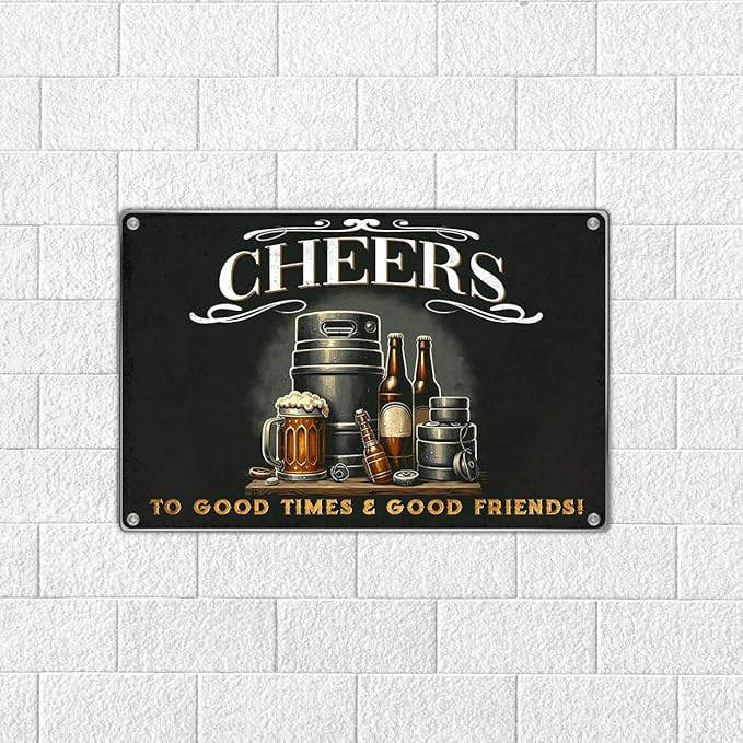 Bar Wall Sign Cheers To Good Times And Friends Vintage Metal For Home Pub Man Cave Beer Decor 12 x 8 Inch Indoor Aluminum Kitchen Art Outdoor