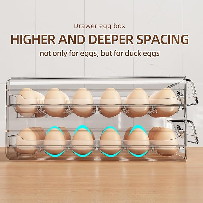60 Egg Holder for Fridge, Egg Container for Refrigerator, Stackable Egg Storage Container, Egg Fresh Storage Box for Fridge, 2Layers Egg Tray, Clear Egg Organizer, BPA Free