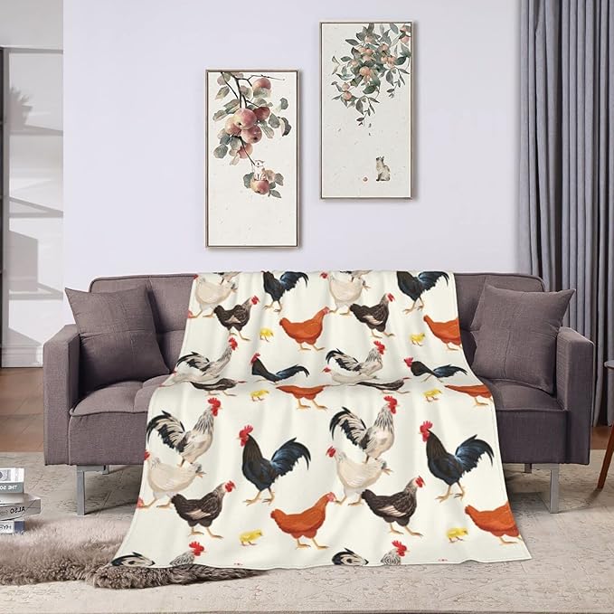 Chicken Gifts for Women, Cute Chicken Blanket for Adults, Soft Fuzzy Plush Throw Easter Blanket, Chickens Decor with Rooster Design, Easter Gifts White Elephant, 50 x 60 Inches
