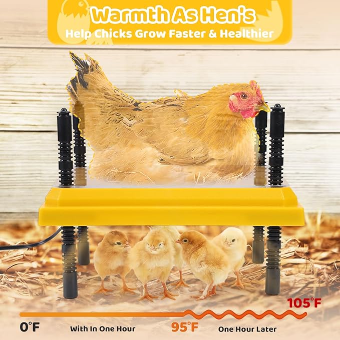 Brooder Heating Plate for Chicks Adjustable: with Bonus 12x12 Warmer with Easy- Cleaning Plate 22W Poultry Coop Heater for 15 Baby Chicks