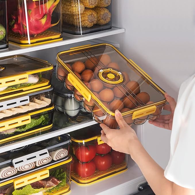 CottonColors Egg Holder for Fridge 18 Container for Refrigerator Plastic Organizer for Refrigerator Stackable Storage With Lids for Timer(2 pack)