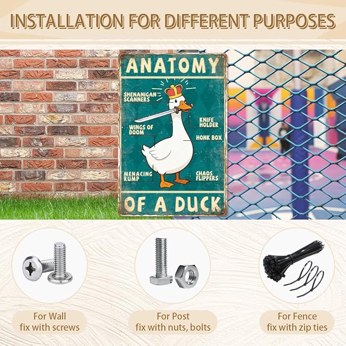 WADORN Duck Knowledge Vintage Tin Sign, 8x12 Inch Anatomy Diagram of a Duck Retro Tin Sign Funny Metal Wall Art Decor for Home Outdoor Cafe Kitchen Garage Living Room Farmhouse