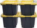 CX BLACK & YELLOW 12-Gallon Heavy Duty Storage Bins with Lids, Stackable Plastic Storage Bins with Weather-Resistant Design, Home Organization, 4 Pack (12.51H x 16.3W x 21.8D)
