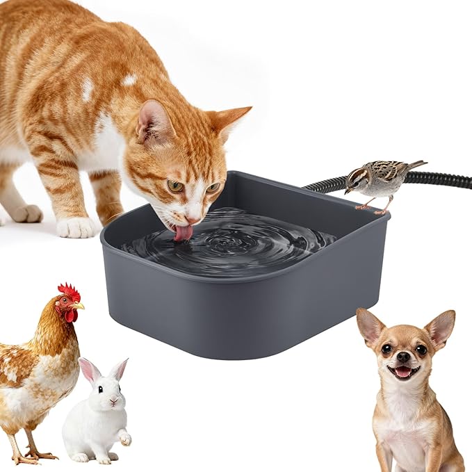 PETLESO Heated Water Bowl for Cats Rabbits, Hanging Dog Heating Dish for Cage Kennel Anti-Freeze, No Spill Heated Bowl for Rabbits Chickens Birds Small Animals, Indoor/Outdoor Use, 1L