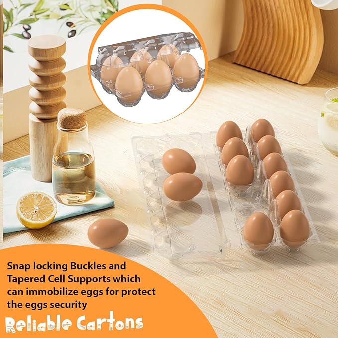 100PCS Egg Cartons Cheap Bulk, Large Egg Cartons Plastic 12 Count, 1 Dozen Reusable Egg Container Holder for Storing, Sharing, Selling, Clear Egg Cartons for Home Ranch Farm Market-2x6Grids
