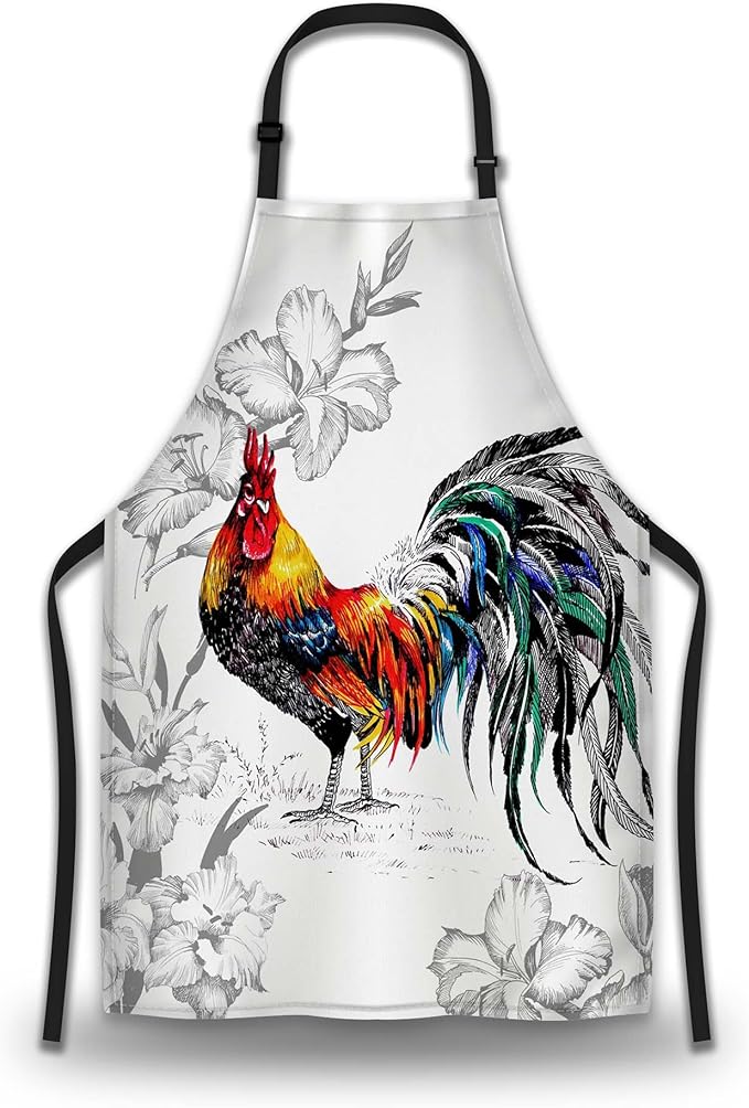 BBQ Aprons for Men Watercolor Pattern with Roosters Women Apron for Kitchen Cooking Restaurant Painting Crafting Gardening 27” (W) x 31” (H), Waterproof Apron