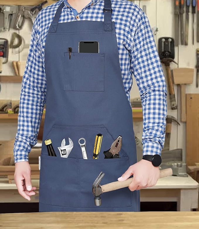 RUVANTI Work Apron for Men, Oil & Water Repellent, Poly Cotton Cross Back Aprons for Women with Pockets, Adjustable up to XXL