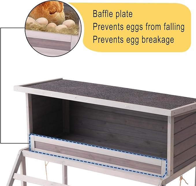 BIRASIL Chicken Nesting Box, Chicken Coop Accessories with Asphalt Roofing, Chicken Laying Boxes with Stairs, Nesting Egg Boxes with Leisure Swing for Hens or Chickens
