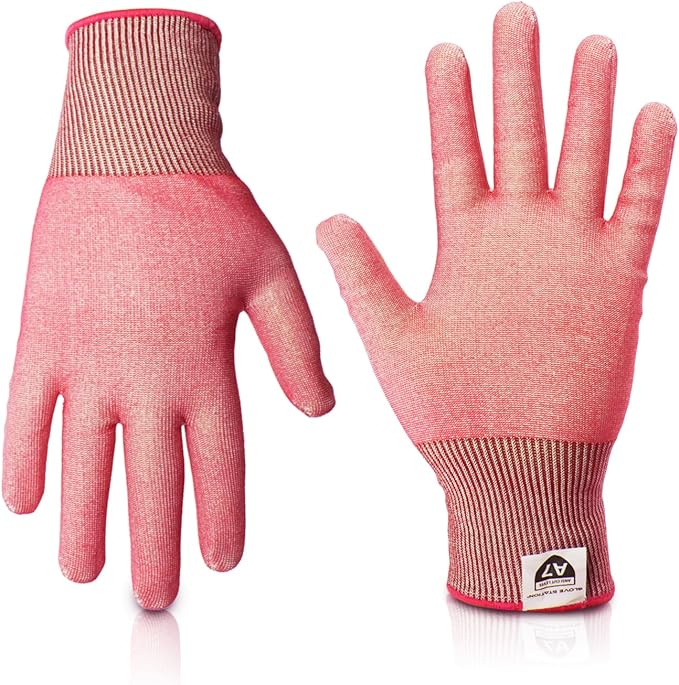 Glove Station Ultra Durable Series Cut Resistant Gloves - Cutting Gloves for Chefs, BBQ and Cooking - Level 7 Protection, Food Grade Safe Cut - Marble Red, Medium