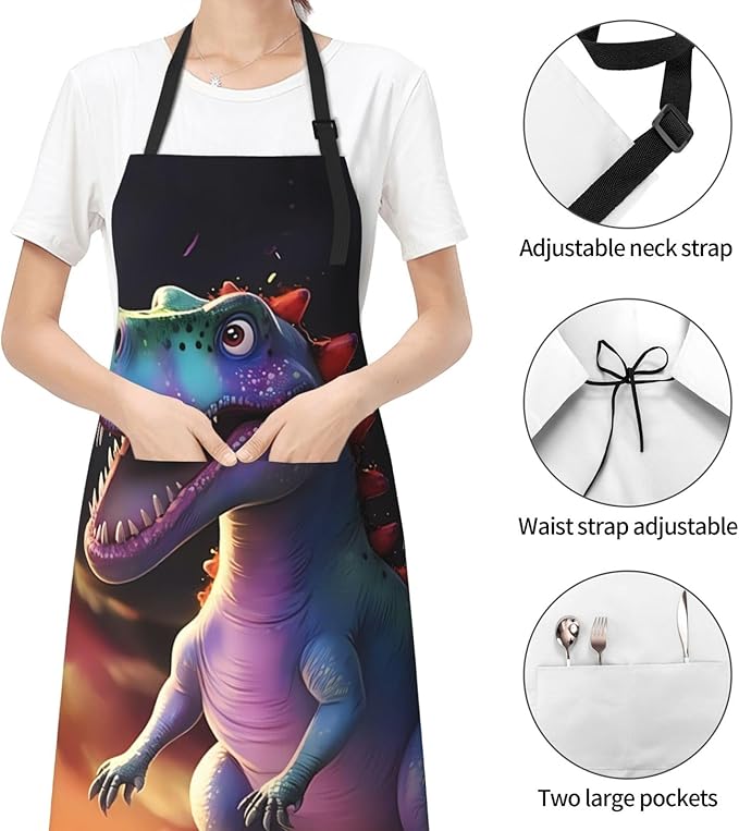 Tyrannosaurus rex Heavy Duty Waterproof Apron with Pockets for AdultsResistant Grilling, Gardening, Painting