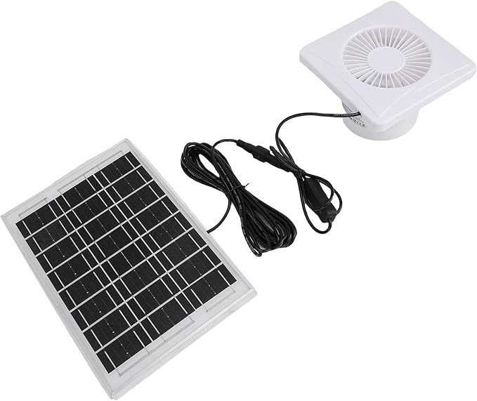 Jiawu Solar Powered Fan, Weatherproof IP67 2700RPM High Greenhouse Fan, Chicken Coop with 6W Panel and 4 Inch Vent for Greenhouse Shed Chicken Coop Pet House