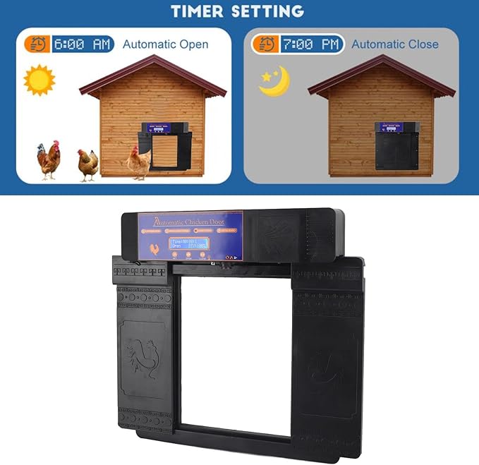 Pilipane Solar Automatic Chicken Coop Door Professional Infrared Prevents Pinch Multi Modes Auto Coop Door with Timer Light Sensor and Remote Control for Chicken Duck Goose Poultry Plastic (Black)