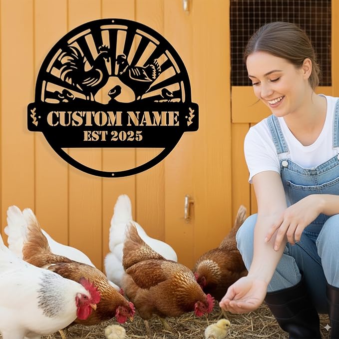 Custom Chicken Coop Metal Sign, Personalized Chicken Coop Sign for Outside, Custom Metal Hen House Farm Signs, Chickens Hen House Farmhouse Wall Art Decor