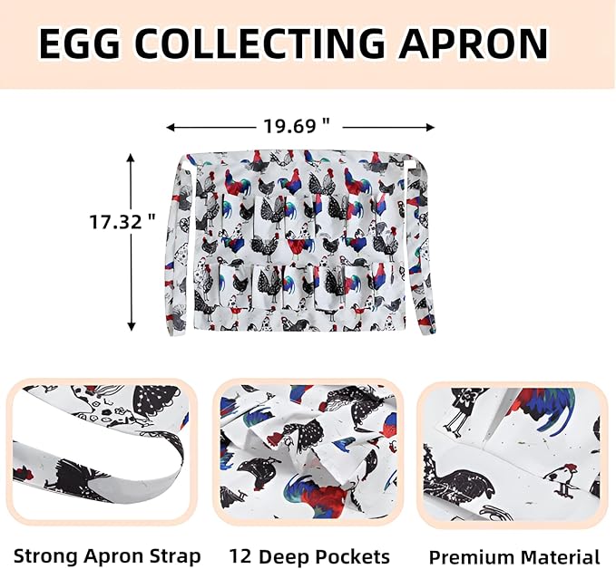 2 Pcs Egg Collecting Apron Chicken Egg Gathering Basket with 7 Pouches, Fresh Egg Holding Apron with 12 Pockets for Farmhouse Kitchen Parent Child Activities, Gift for Grandma/Housewife/Women