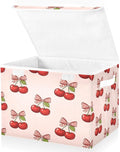 Cherry Bows Pattern Storage Bins with Lids Foldable Storage Basket with Handles Collapsible Large Fabric Organizer Containers for Clothes Shelves Closet Office Home