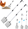 2 Pack Chicken Poop Scooper, 3 in 1 Stretchable Chicken Coop Accessories (22.4 to 41.9 Inch), Metal Sifting Shovel for Chicken Coop Cleaning Tools Separating Poo and Debris from Sand
