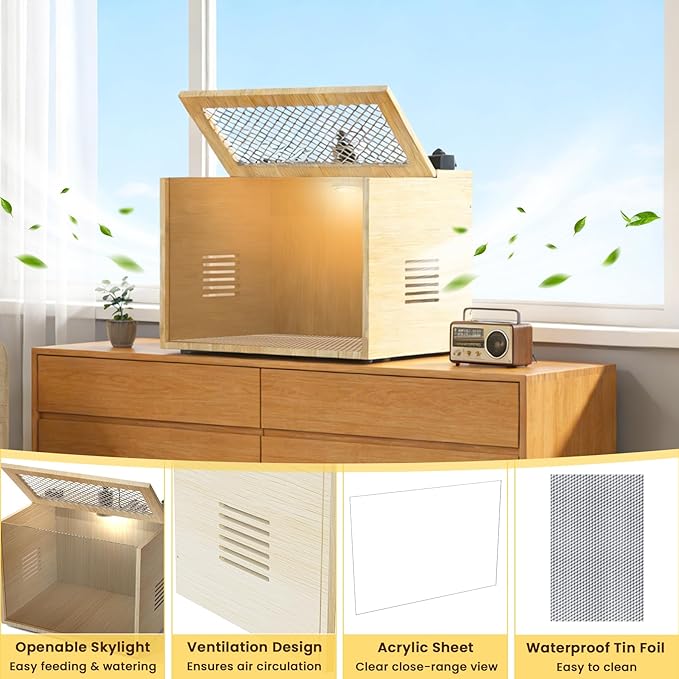 Chicken Brooder Box for Chicks Starter Kit, 16 Inch Wooden Chicken Brooder Box with 75W Heating Lamps, Thermometer and Tin Foil, Poultry Breeding Kit, for 5-7 Chicks Ducks Quail Hamsters