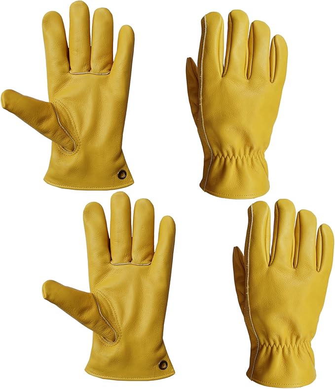 Leather Work Gloves-2pairs Genuine Cowhide Gloves for Yard Work, Gardening, Farm,Construction,Men & Women