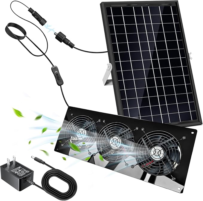 Solar Exhaust Fan,25W Solar Fan for Chicken Coop,Shed,Greenhouse & Attic Ventilation Cooling, Easy Installation,3500RPM,18FT Cord,IP67 Waterproof Solar Powered 3 Fan Kit