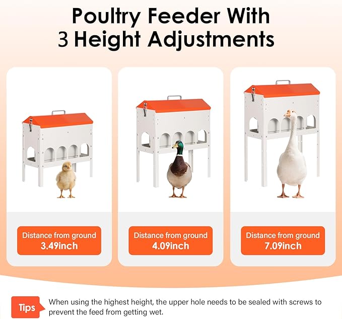15lbs Automatic Chicken Feeder - 10 Feeding Ports, No Waste Poultry Feeder Large Feeding Though Dispenser for Chickens Duck Turkey Pheasant Chicken Coop