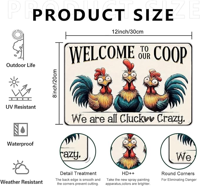 Funnysign Chicken Gifts Vintage Chicken Welcome To Our Coop Tin Sign for Chicken-Coop Farm Kitchen Garden Yard Decor 8x12 inch (3907)
