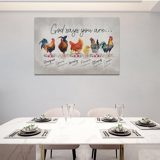 banonaty Rooster Kitchen DecorWall Art Rustic Farmhouse Chicken PicturesWall Decor Country God Says You Are Canvas Prints Framed Artwork Home Office Decorations For Bathroom Dinning Room 24/inx16/in