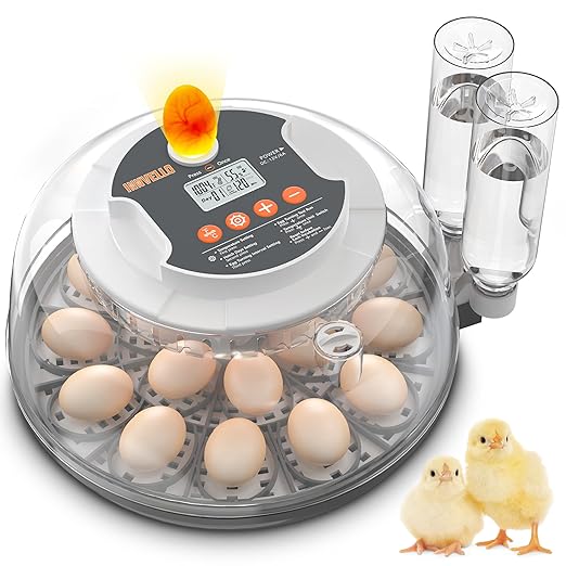 18 Egg Automatic Egg Incubator for Hatching Eggs, Chicken Egg Incubator with Auto Egg Turning, Humidity & Temperature Control, Hatch Day Counter, Egg Candler, 2 Egg Trays & External Water Bottles
