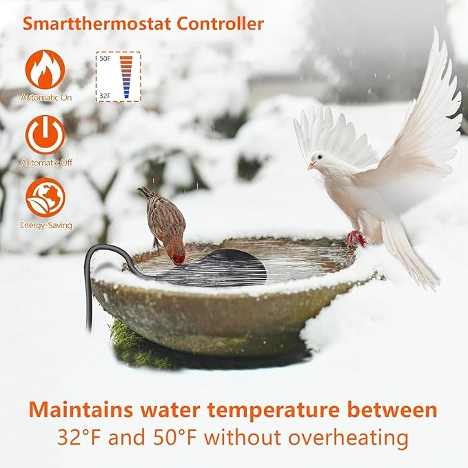 60W De-icer Submergible Bird Bath Heater Thermostatic Controlled Chicken Water Heater for Outdoors in Winter Animal Water Heater Ideal for Livestock Poultry Horses Cows Birds Chicken Farm Trough