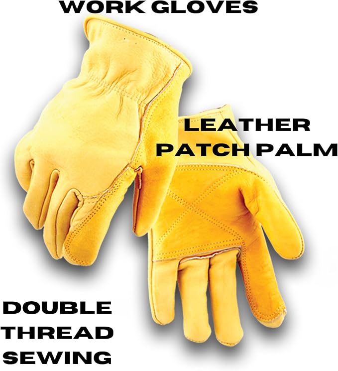 Iron Fencer Leather Work Glove- 207 Medium Cowhide Leather Fencing Gloves for Men Heavy Duty Double Palm, Guantes de Trabajo, Ranch, 207M