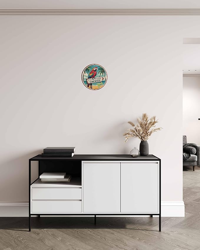 Five O'Clock Somewhere Metal Sign 8x8in Round Bar Plaque for Patio Wall Decor Happy Hour Gift