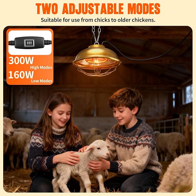 300W Heat Lamp for Chicken Coop - Waterproof Chicken Coop Heater for Indoor & Outdoor Used - Suitable for Chicken, Duck, Rabbit and Pet