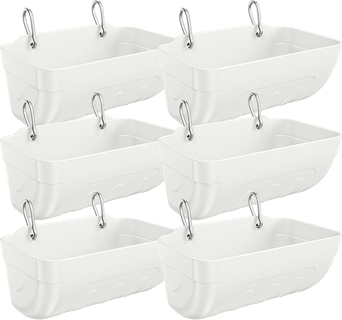 Goat Feeders Hanging, Chicken Waterer Feeder Trough for Poultry Livestock (6 * 3.5 Quart White)