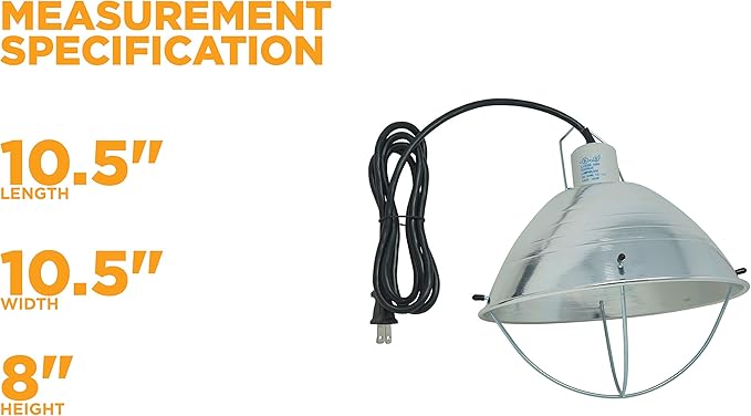Woods 0165 Brooder Lamp with Bulb Guard;10.5 Inch Reflector and 6 Foot Cord (250 Watt; 18/2 SJTW); 0