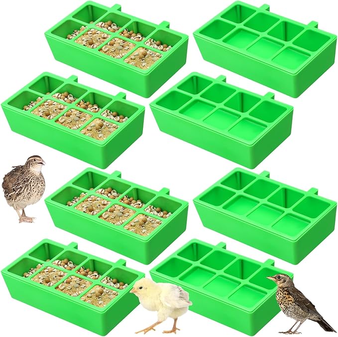 Honeydak 8 Pack No Mess Quail Feeder Trough Removable 8 Slots Hanging Chicken Feeder Bowl Water Trough Food Dispenser Tool for Pigeon Chicks Quail Parrots Duck Bird Poultry Animal