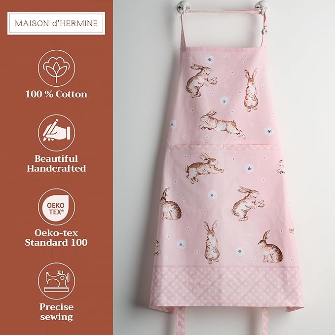 Maison d' Hermine 100% Cotton Apron for women with Pocket Kitchen Chef Apron for Men Cooking Easter Decorations