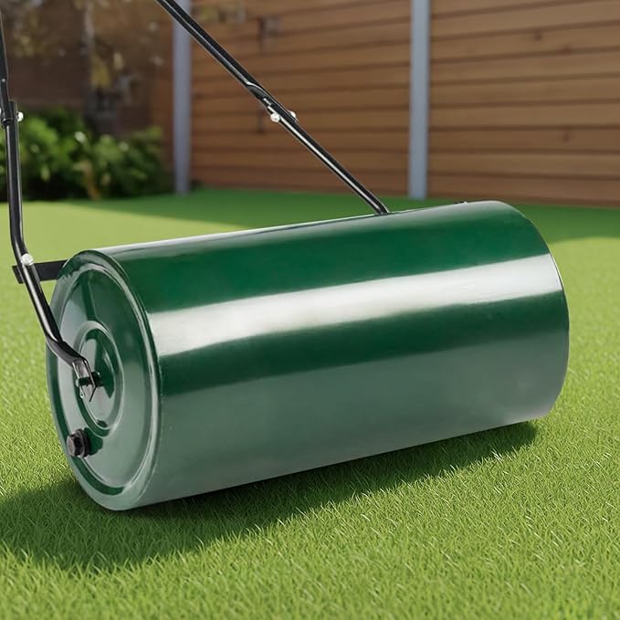 24in Heavy Duty Steel Lawn Roller,Manual Hand Lawns Roller,Water or Sand Filled Garden Rollers,Push/Tow-Behind Yard Rollers,with U-Shaped Handle,for Garden Yard Park Backyard Farm (Green & Black)