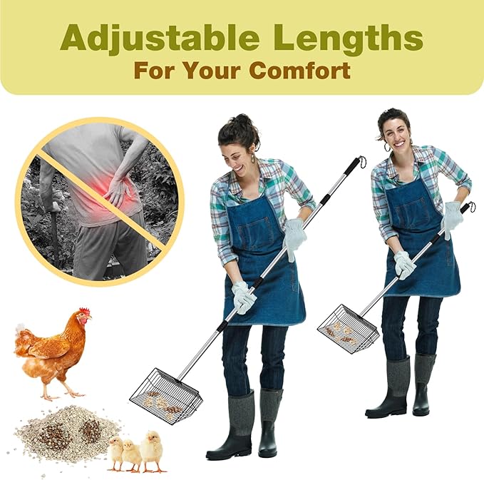 Chicken Poop Scooper with ¼” Fine Mesh Sieve - Heavy Duty Chicken Coop Scoop for Sand, Extra Wide 10” Sifting Shovel Pooper Scooper and Coop Cleaning Must Haves