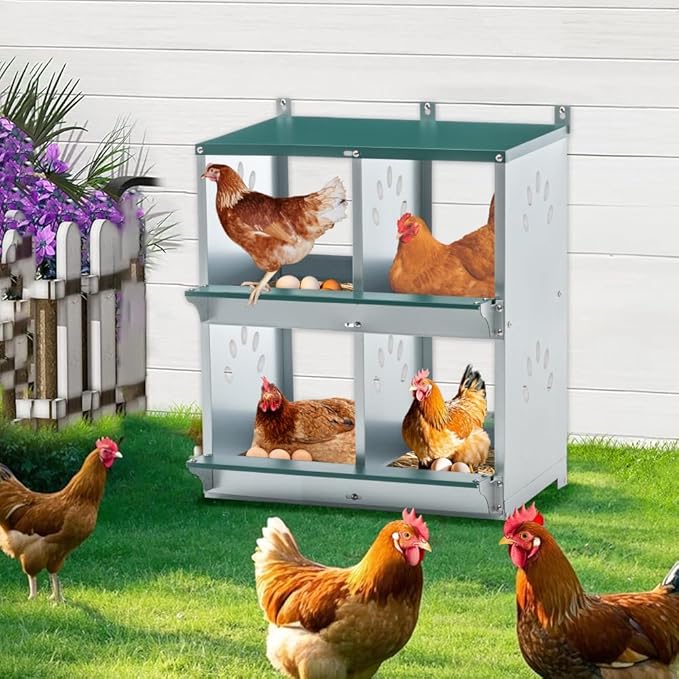 Green Chicken Nesting Box for Laying Eggs – Roll Away Poultry Nest, Durable & Easy-Clean Hen Egg Box for Coops, Secure & Comfortable (4-Hole,Green)