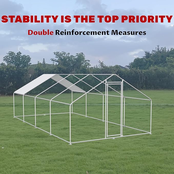 Chicken Coop Large Metal Chicken Run Pen for 20 Chickens Poultry Cage with Waterproof Cover for Walk-in Chicken Run for Yard Outdoor