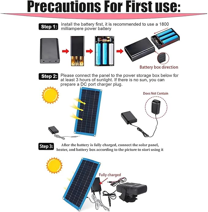 Garosa 30W Solar Panel Heater for Chicken Coop Pet House Portable Solar Powered Heater with USB DC Ports Compact Design for Greenhouse Dog House Drying Area