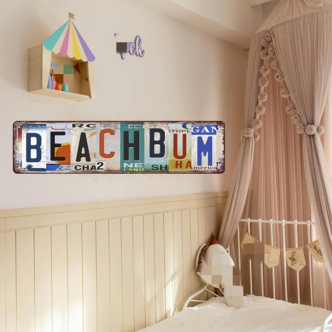 Cenacle Vintage Beach Bum Metal Tin Sign, 4x16 Inches, Art Deco, Perfect Wall Decor for Bedroom, Living Room, Kitchen, Office, etc.