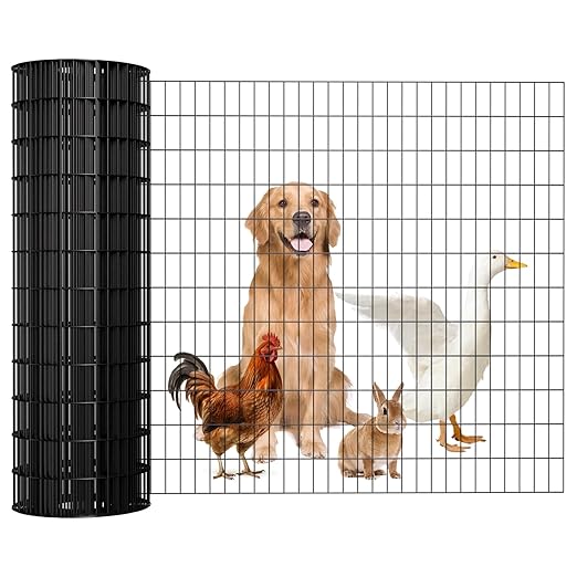 Welded Wire Fence 36inx50ft, 16GA, Mesh Size 2" x 3" Black Hardware Cloth, Chicken Wire Fence, PVC Coated Garden Border Fencing, Vinyl Coating Metal Wire Mesh for Yard, Dog Vegetable, Plant