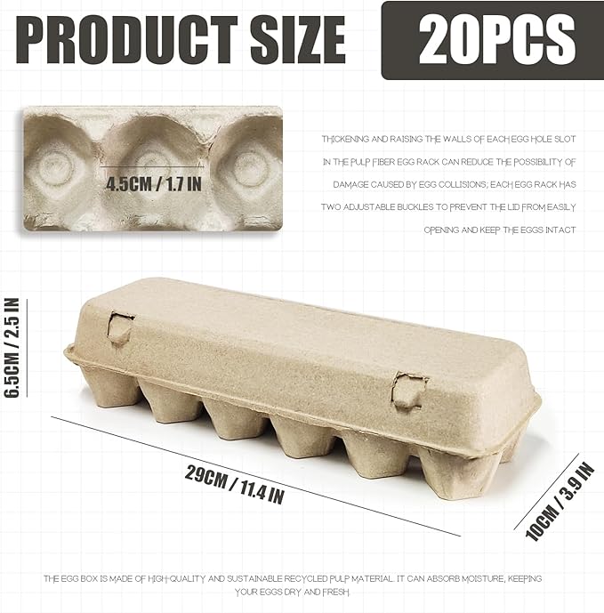 Lechay 20 Pcs Egg Cartons Cheap Bulk, 2x6 Eggs 12 count Pulp Paper Egg Tray Egg Tray Container for Supermarkets, Kitchen, Vegetable Markets