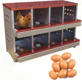 Chicken Nesting Box, 8 Compartment Roll Away Laying Box for Hens, Heavy-Duty Galvanized Steel, Front Egg Collection Tray, 8 Training Eggs Included