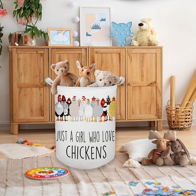 Chicken Gifts for Girls Laundry Basket, Farmhouse Chicken Rooster Waterproof Collapsible Laundry Hamper Dirty Clothes Storage Toy Bin Organizer for Bathroom Bedroom Nursery Girls Kids Room
