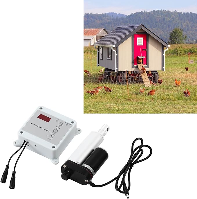 Automatic Chicken Coop Door Opener, Timing Photosensitive Auto Chicken Coop Door Opener, Auto Open and Close, Remote Controls Automatic Chicken Coop Door(US)