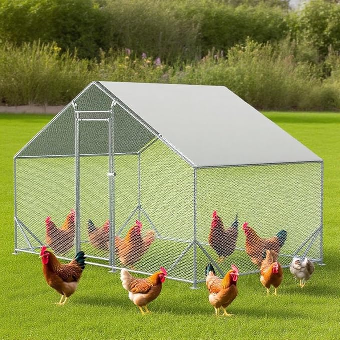 Large Metal Chicken Coop,Walk-in Poultry Cage,Outdoor Hen Run House with Waterproof and Anti-Ultraviolet Cover Rabbits Habitat Cage for Outdoor