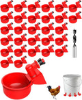 Professional Chicken Waterer Cups, 30 Packs Large Automatic Poultry Water Feeder with Tee Fittings - Leakproof Design for Ducks, Chickens, Geese, Turkeys, Birds - Includes Mounting Hole Opener Tool