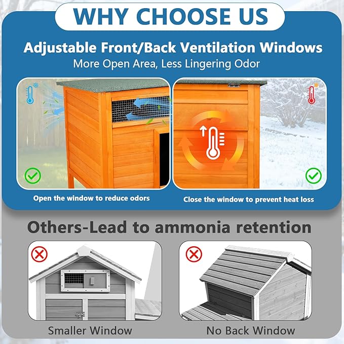 Outdoor Insulated Chicken Coop Weatherproof Wooden Hen House Small Animal Pet Hutch with Elevated Legs Asphalt Roof Removable PVC Layer Nest Box